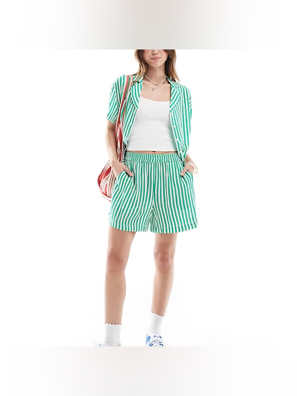 Green & White Striped Two-Piece Set